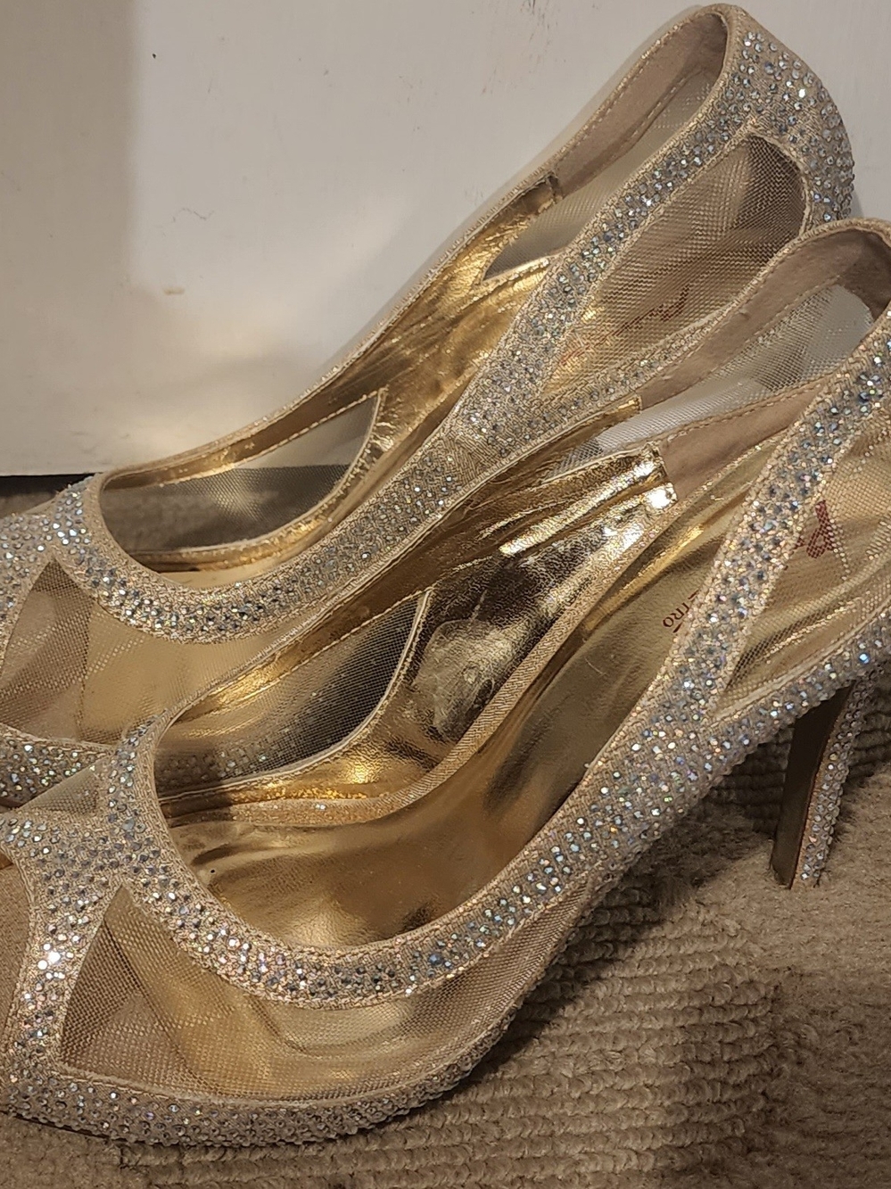 Elegant Gold Crystal High Heels - Women